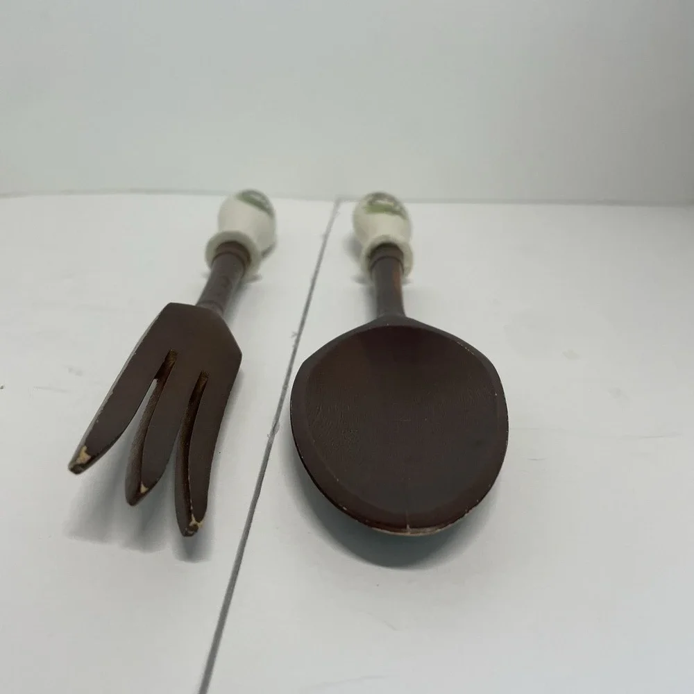 Mid-Century Salad Server Set Mackinac Is. Souvenir W/ Rustic Deer Approx. 11 In.